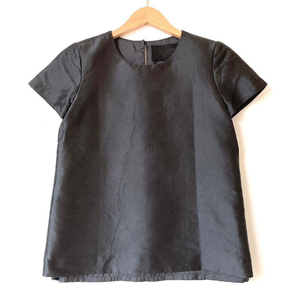 J.Crew Collection Wool & Silk Black Short Sleeve Twill Top